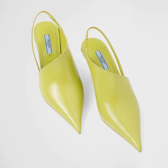 Prada brushed leather pointed toe triangle wedges 2022 new acid green - Picture 6 of 11